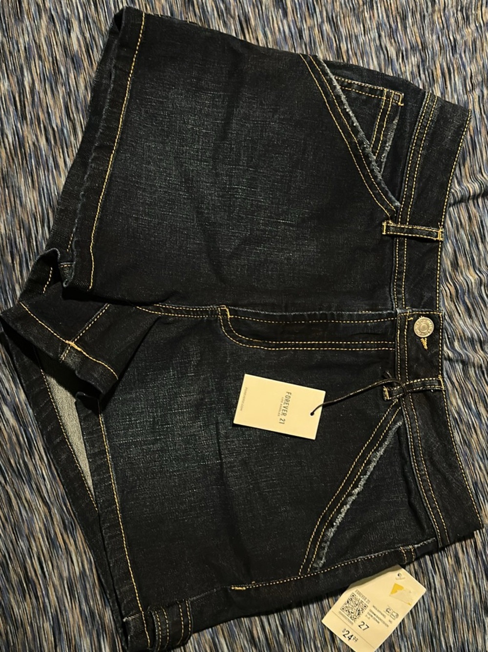 Forever 21 Black Denim Shorts with Contrast Stitching